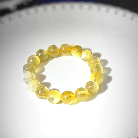Golden Mica 12 mm Stone Bead Stretchy Bracelet - Picture 3 of 3